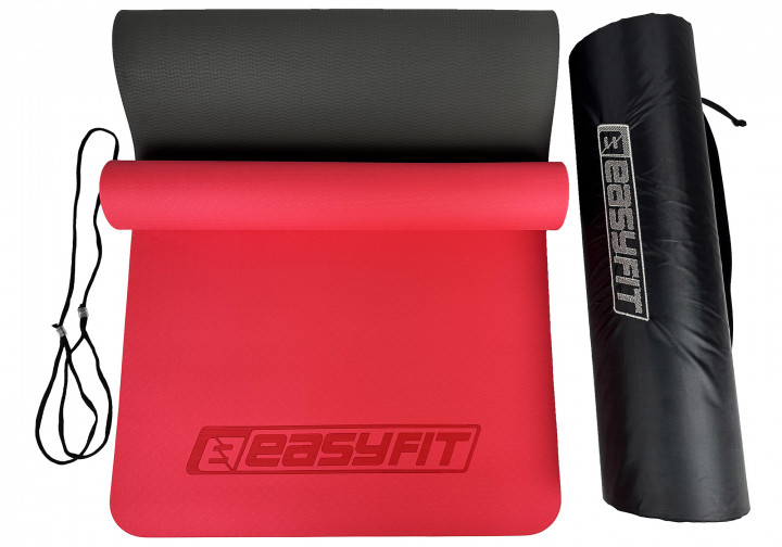 Килимок для йоги та фітнесу EasyFit TPE+TC 6 мм двошаровий червоний із чорним + Чохол - Фото 3 Килимок для йоги та фітнесу EasyFit TPE+TC 6 мм двошаровий червоний із чорним + Чохол - зображення 3