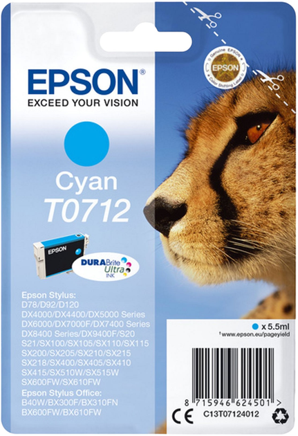 Tusz do drukarek Epson T0712 Cyan 5.5 ml (C13T07124022) - obraz 1