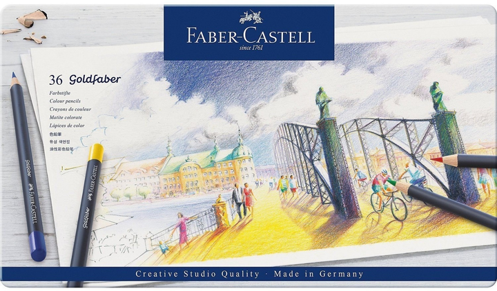 Ołówki kolorowe Faber-Castell Goldfaber 36 kolorów w metalowym opakowaniu (4005401147367) - obraz 1