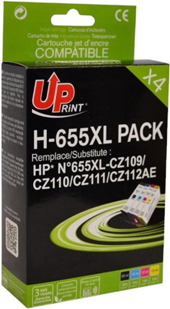 Набір картриджів UPrint H-655XL PACK для HP CZ109AE CZ110AE CZ111AE CZ112AE 20 мл + 3 x 12 мл Black + Cyan + Magenta + Yellow - зображення 1