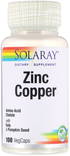 Цинк и медь Solaray с водорослями и тыквенными семечками Zinc Copper ...