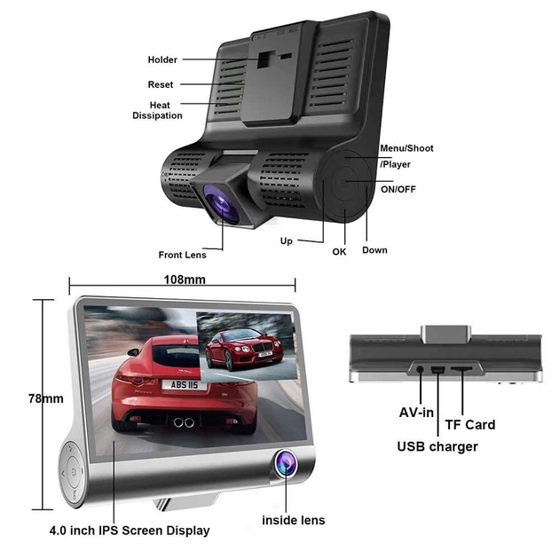 Видеорегистратор с 3 камерами Car DVR WDR Clefers - FullHD 1080P - Экран 4" - Ночной режим, Парковка, Стабилизация (509850х3) - изображение 7