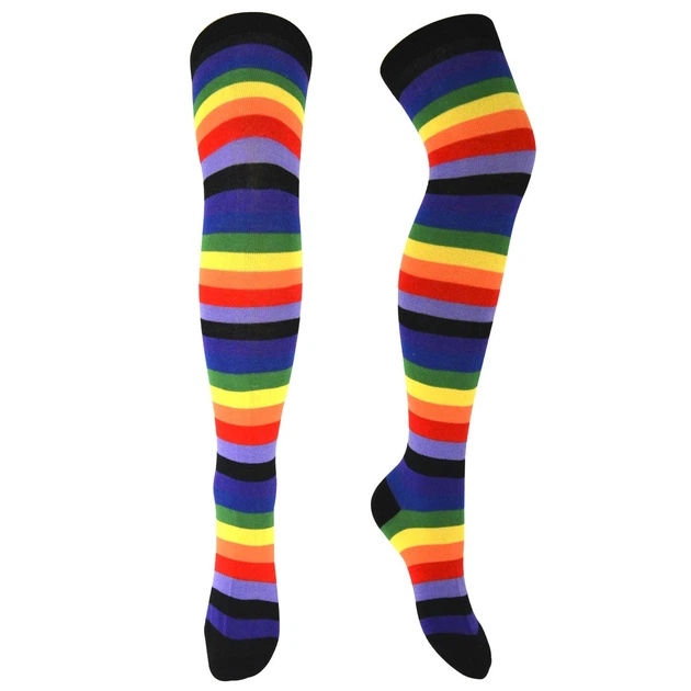 Чулки радужные хлопковые черные с полосками one size - изображение 4