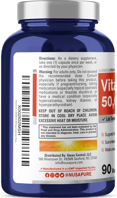 Вітамін D3 преміум-класу NusaPure Vitamin D3 50,000 IU 90 капсул - зображення 3