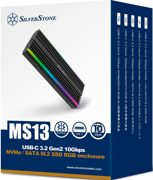 Зовнішня кишеня SilverStone MS13 USB-C 3.2 Gen2 10Gbps NVMe / SATA M.2 RGB Black (SST-MS13) - зображення 6