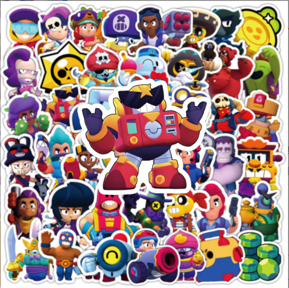 Набор многоразовых виниловых наклеек "Бравл Старс / Brawl Stars"53шт - Водостойкие стикеры для оклеивания стикербомбинг на авто телефон ноутбук стену (II) 32624 - изображение 3