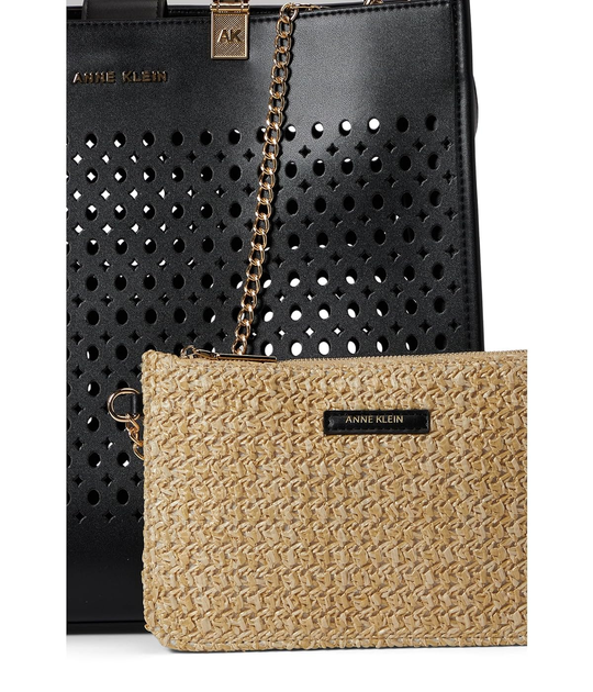 高品質 Сумка Anne Black/Natural Pouch Straw Perf Large Klein ロンパース・カバーオール