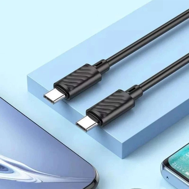 Кабель HOCO X88 Gratified Type-C to Type-C 60W charging data cable 1м 3А Black (6931474783363) - Фото 4 Кабель HOCO X88 Gratified Type-C to Type-C 60W charging data cable 1м 3А Black (6931474783363) - зображення 4