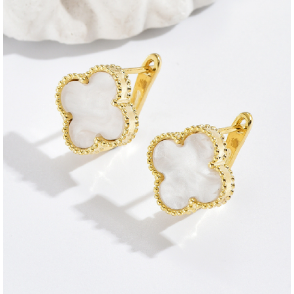 Сережки конюшина білий клевер англійський замок Fashion Jewelry золотистий колір (АА) - изображение 2