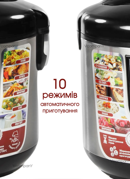 Мультиварка пароварака с LED екраном Grunhelm 900 Вт рисоварка на 10 программ, Черный - изображение 5