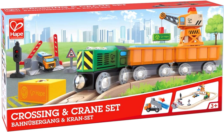 Koleje Hape Crossing & Crane Set 34 szt (6943478021648) - obraz 1