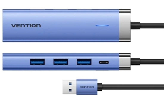 USB-хаб Vention USB3.0 USB 3.0x3/RJ45/USB-C Hub Blue Aluminum Alloy (TGFSB) - зображення 2