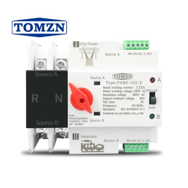 Автоматический переключатель ввода резерва 2P 230V 125A Tomzn TOQ5-125/ ...