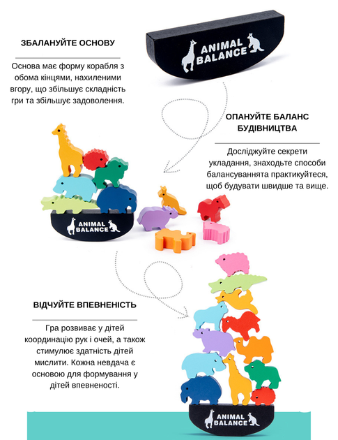 Розвиваюча іграшка балансир для дітей ANIMAL BALANCE дерев'яний конструктор головоломка Монтессорі тварини Африки різнобарвний 12 шт (24100008) - Фото 3 Розвиваюча іграшка балансир для дітей ANIMAL BALANCE дерев'яний конструктор головоломка Монтессорі тварини Африки різнобарвний 12 шт (24100008) - зображення 3
