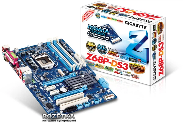 Материнська плата Gigabyte GA-Z68P-DS3 (s1155, Intel Z68, PCI-Ex16) - Фото 4 Материнська плата Gigabyte GA-Z68P-DS3 (s1155, Intel Z68, PCI-Ex16) - зображення 4