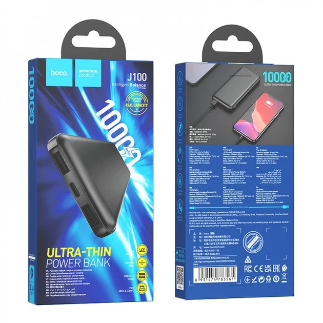 Power bank Hoco J100 10000 mAh повербанк 2хUSB Black - изображение 4