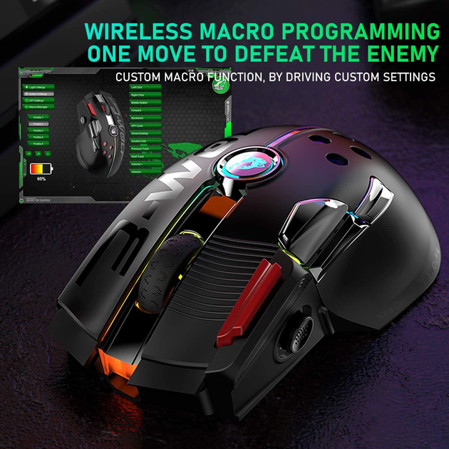 Беспроводная игровая мышь UrChoiceLtd X6 PRO, ультралегкая, сенсор Pixart PAW3325, до 12000 DPI, 2,4G/USB-C, 6 программируемых кнопок, аккумулятор 1000 мАч, для ПК/MAC/PS4/XBOX (черный) - изображение 7