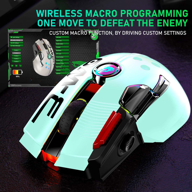 Беспроводная игровая мышь UrChoiceLtd X6 PRO, ультралегкая, сенсор Pixart PAW3325, до 12000 DPI, 2,4G/USB-C, 6 программируемых кнопок, аккумулятор 1000 мАч, для ПК/MAC/PS4/XBOX (зеленый) - изображение 7