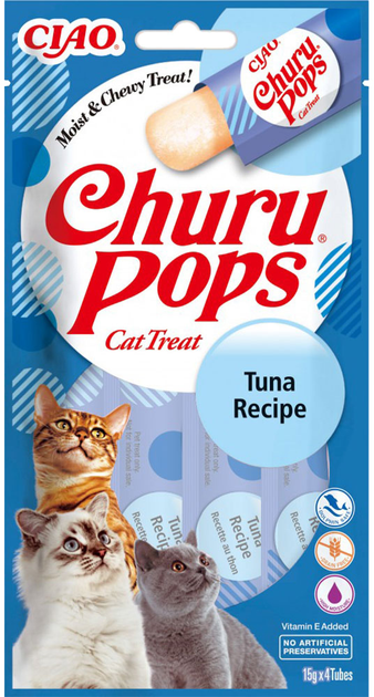 Ласощі для котів INABA Churu Pops з тунцем 4 x 15 г (8859387700995) - зображення 1