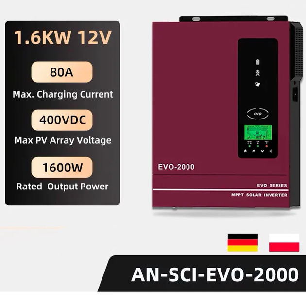 Гібридний інвертор Anern AN-SCI-EVO-2000, 12 В, 1600/3200Вт зарядка 80А - Фото 2 Гібридний інвертор Anern AN-SCI-EVO-2000, 12 В, 1600/3200Вт зарядка 80А - зображення 2