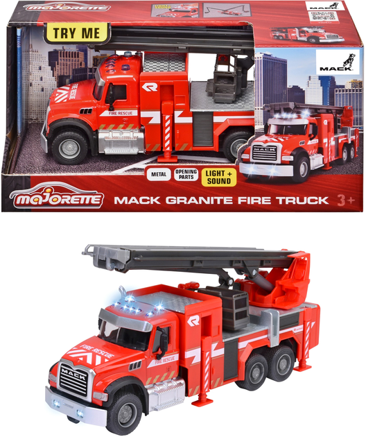 Машинка Majorette Mack Granite Feuerwehr-Truck Пожежна машина (3467452073407) - зображення 1