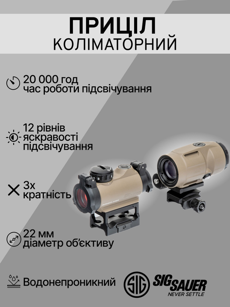 Коліматорний приціл Sig Sauer Optics ROMEO-MSR 2 MOA та магніфер JULIET3-MICRO 3X22MM FDE SORJ72011 - зображення 2