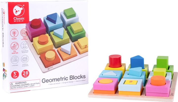 Розвиваюча іграшка-сортер Classic World Montessori Geometric Shapes 5 в 1 28 елементів (6927049001758) - зображення 2