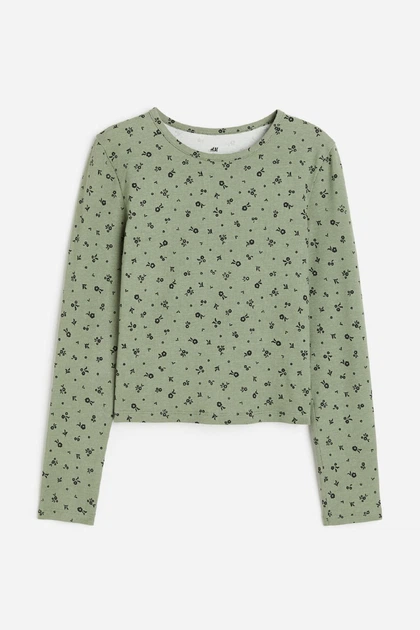 Реглан зелений Квіти H&M 134-140см (400098137) - Фото 1 Реглан зелений Квіти H&M 134-140см (400098137) - зображення 1