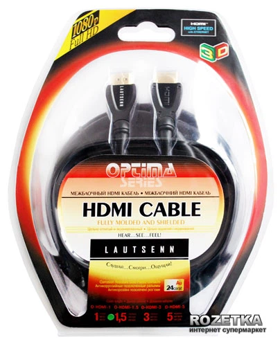 Кабель Lautsenn HDMI 1.4 Optima 1.5m (O-HDMI-1.5) (3350) - изображение 3