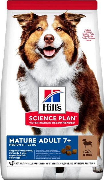 Sucha karma dla dojrzałych psów od 7 roku życia Hill's Science Plan Mature Adult 7+ Medium Breed z jagnięciną i ryżem 14 kg (0052742026152) - obraz 1