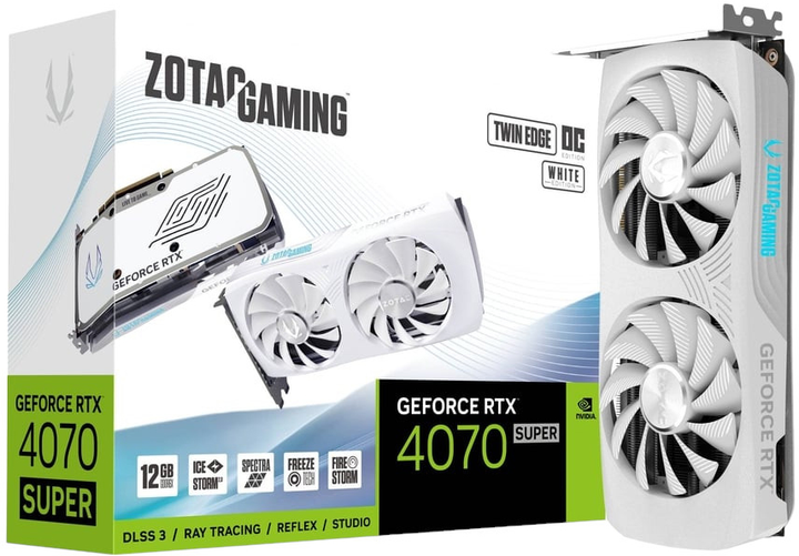 Karta graficzna Zotac PCI-Ex GeForce RTX 4070 SUPER TWIN EDGE OC WHITE Edition 12GB GDDR6X (192bit) (2490/21000) (1 x HDMI, 3 x DisplayPort) (ZT-D40720Q-10M) - obraz 1