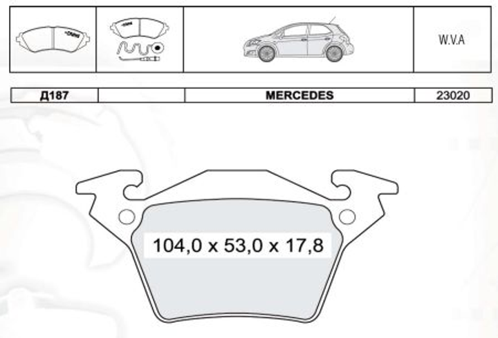 Гальмівні задні колодки без датчика (система BOSCH) MB Vito 638 1996-2003 D187E INTELLI (Україна) - изображение 1
