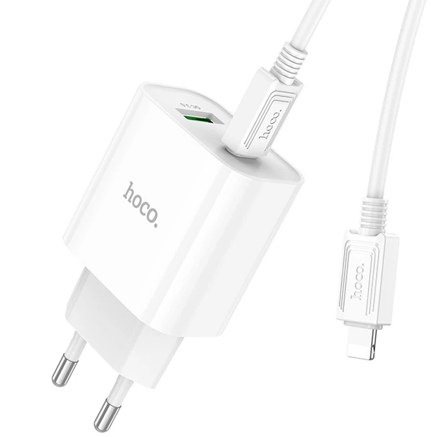 Сетевой адаптер hoco. C80A Plus Rapido PD20W/QC3.0, USB 18W, Type-C 20W, EU штекер, комплект с кабелем Type-C to Lightning 1 м White - Фото 5 Сетевой адаптер hoco. C80A Plus Rapido PD20W/QC3.0, USB 18W, Type-C 20W, EU штекер, комплект с кабелем Type-C to Lightning 1 м White - изображение 5