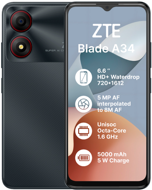 Мобільний телефон ZTE Blade A34 4/64GB Grey – фото, відгуки ...