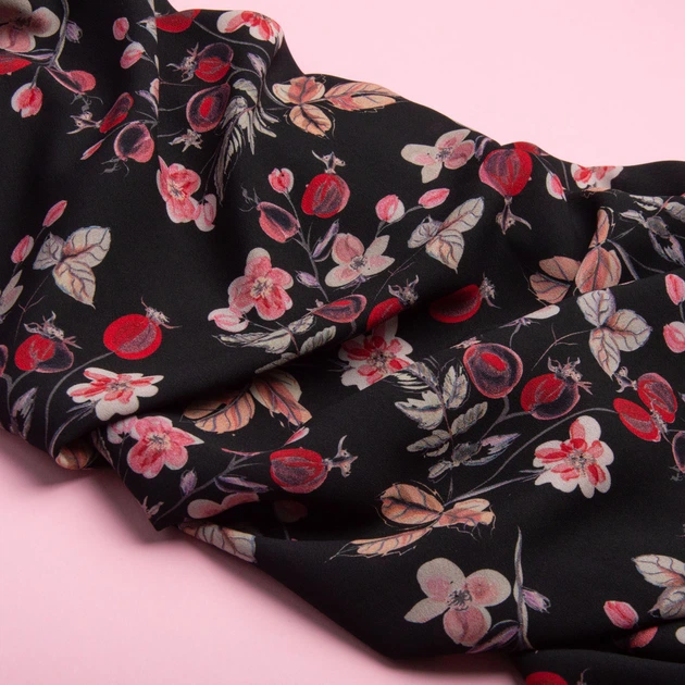 Тканина для одягу плательна Super soft 65 гр/м2, легка, ніжна, поліестр шипшина чорний 4865320 - Фото 3 Тканина для одягу плательна Super soft 65 гр/м2, легка, ніжна, поліестр шипшина чорний 4865320 - зображення 3