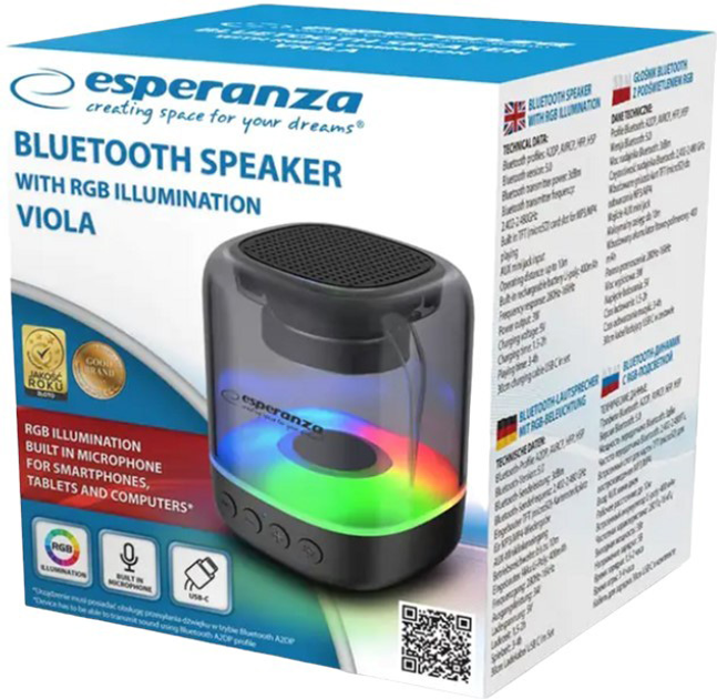 Przenośny głośnik Esperanza EP154 Viola RGB (5901299958599) - obraz 4
