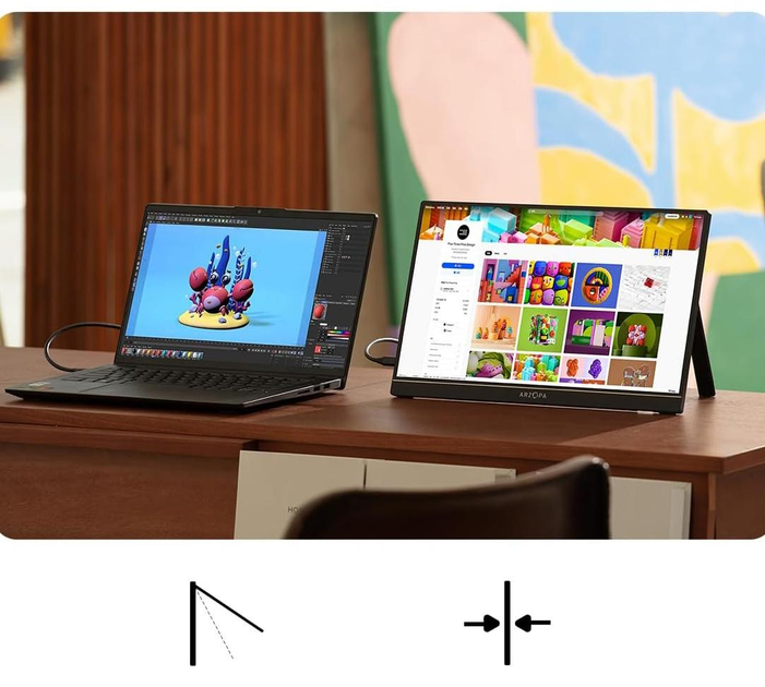Портативный монитор ARZOPA 16,1" sRGB, 1920×1080 FHD IPS, поддержкой HDMI/Type-C/USB-C, игровой экран Eye-Care, для ноутбука/ПК/Mac/PS3/4/5/Xbox [Класс энергоэффективности A] - изображение 6