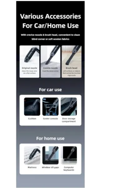 Автомобильный пылесос Usams US-ZB259 Portable Handheld Folding Vacuum Cleaner Black - изображение 3