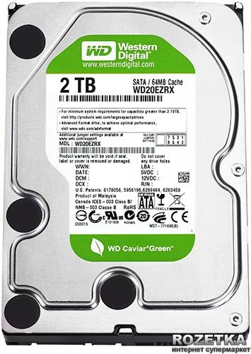 Жесткий диск Western Digital Green 2TB 5400rpm 64МB WD20EZRX 3.5 SATA III - изображение 1