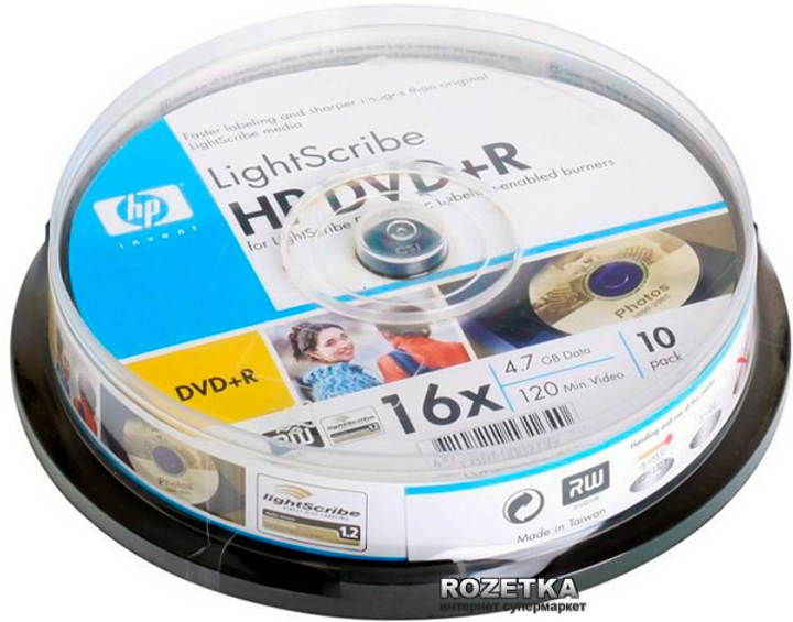 HP DVD+R 16x C-10 LIGHTSCRIBE V1.2 4.7GB 10 шт. (LDRE00027 V2 C-10 ...