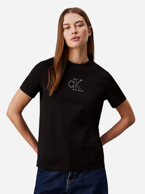 Футболка бавовняна жіноча Calvin Klein Jeans J20J224791-BEH S Чорна (8720639226955) - зображення 1