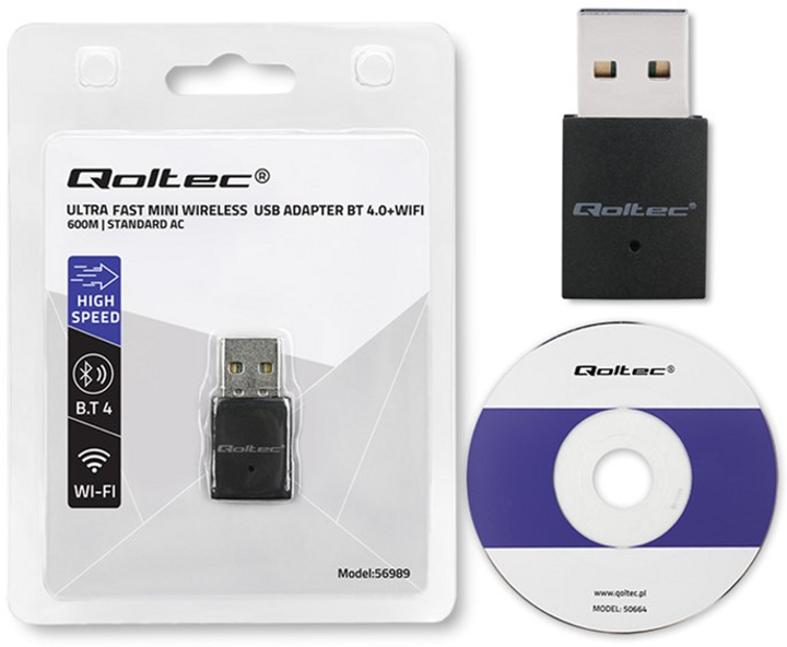 Adapter Wi-Fi Qoltec Ultra Fast Mini Wireless USB Wi-Fi/Bluetooth Black (5901878569895) - obraz 6