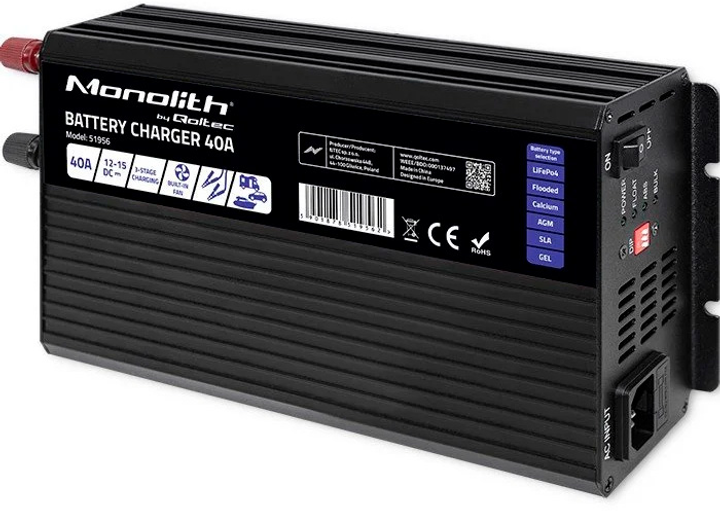 Ładowarka Qoltec Smart Monolith charger for LiFePO4 AGM GEL SLA 40A 12V (5901878519562) - obraz 1