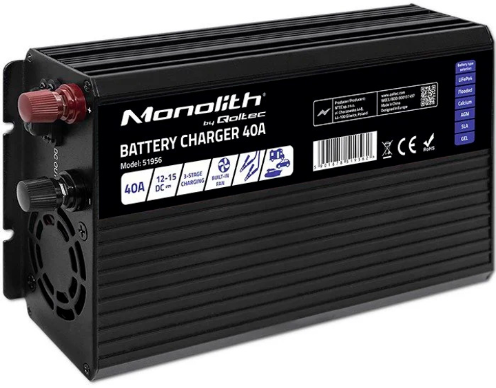 Ładowarka Qoltec Smart Monolith charger for LiFePO4 AGM GEL SLA 40A 12V (5901878519562) - obraz 2