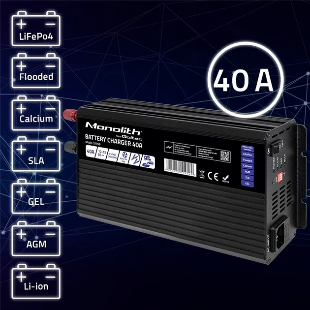 Зарядний пристрій Qoltec Smart Monolith charger for LiFePO4 AGM GEL SLA 40A 12V (5901878519562) - зображення 8