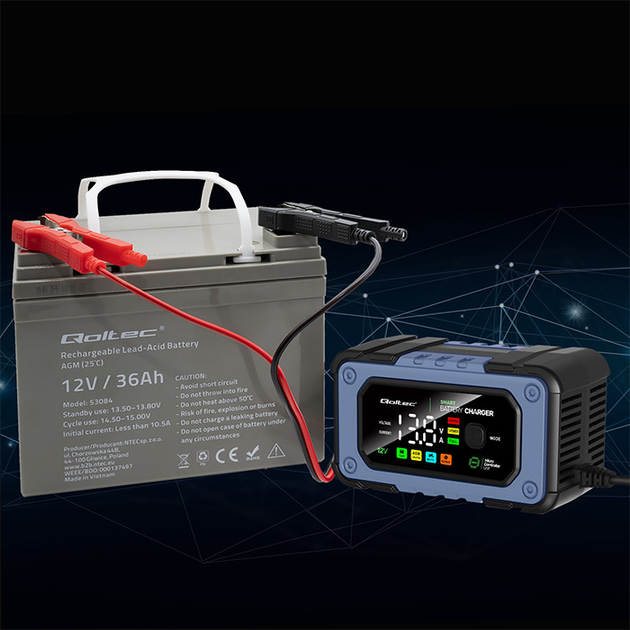 Зарядний пристрій Qoltec Battery charger with repair function 12V 7A (5901878524863) - зображення 8