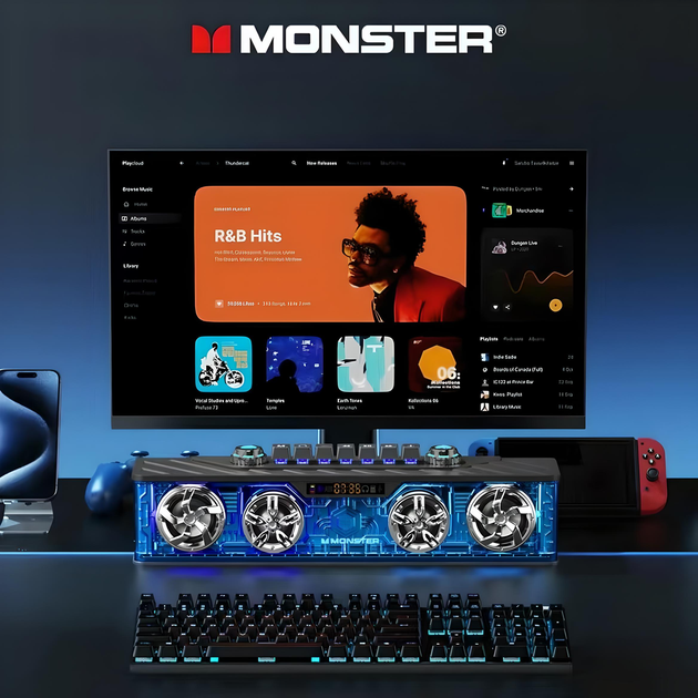 Беспроводная колонка MONSTER AIRMARS G06, с Bluetooth, с басами, с регулируемой RGB подсветкой, 4000 mAh - Фото 2 Беспроводная колонка MONSTER AIRMARS G06, с Bluetooth, с басами, с регулируемой RGB подсветкой, 4000 mAh - изображение 2