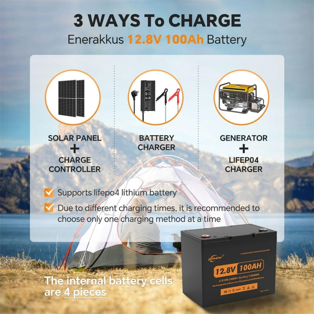 Аккумулятор LiFePo4 (литий железо фосфатный) Jsdsolar J12100 LiFePO4 12V (12,8V) - 100 Ah (1280Wh) (BMS 100A/100A) пластик - изображение 6