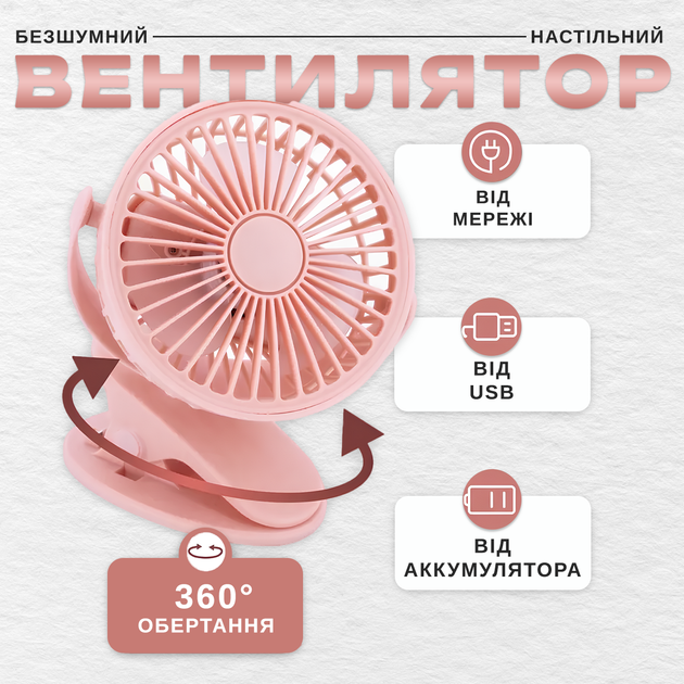Переносний usb вентилятор Andowl Q-F106 на прищіпці та акумуляторі міні кондиціонер з прищіпкою рожевий - зображення 1