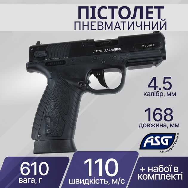 Пистолет пневматический ASG Bersa BP9CC Blowback 4,5 мм BB 17301 - изображение 1